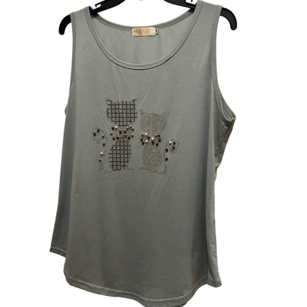 AZZ Fashion Wear Rhinestone Embellished Kitty Cats Tank Top Size L/XL